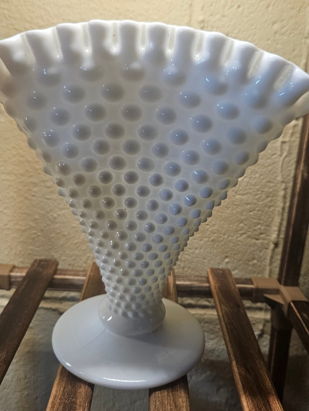 Fenton Hobnail Milkglass Fan Vase